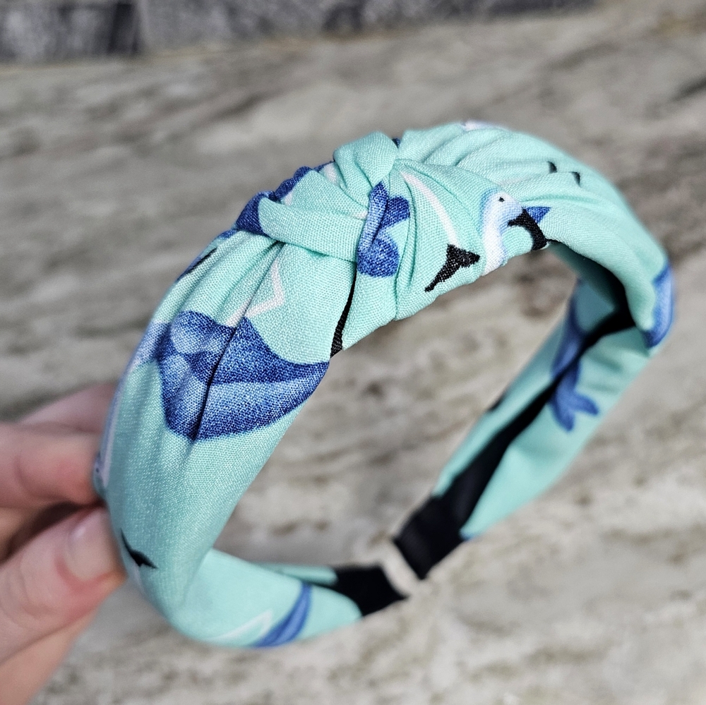 SALE Flamingo Top Knot Headband Blue